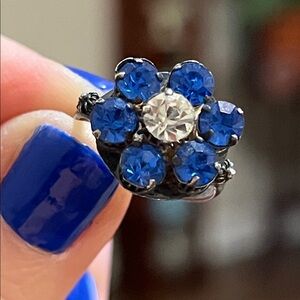 Sparkly Vintage Antique Czech Crystal Flower Cannetille Sterling Silver Ring